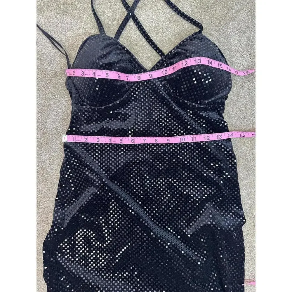 Y2K Vtg Jump Apparel Sz 5/6 Black Velvet Sequined Maxi Clubwear Gown Prom